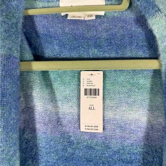 ANTHROPOLOGIE OMBRÉ CARDIGAN STRIPED BLUE GREEN COMBO SWEATER ONE SIZE NWT - Picture 9 of 9